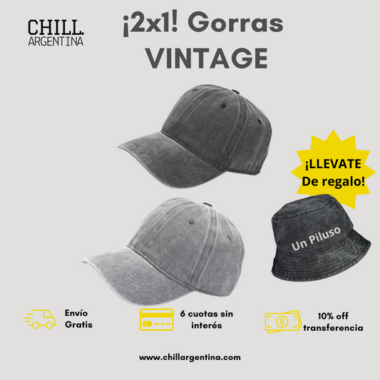 ¡2X1! GORRAS VINTAJE + PILUSO ¡DE REGALO!